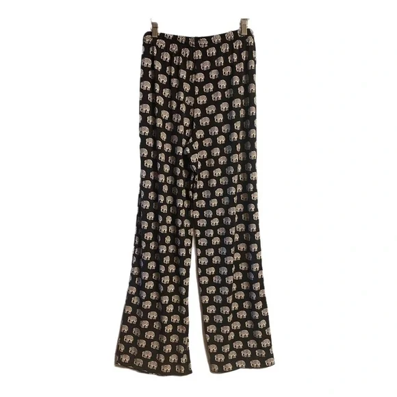 Grace Elements Elephant Print Palazzo Pants Women’s L Black Wide Leg - Picture 9 of 10